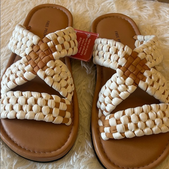 Free People White & Tan Woven Cross-Strap Slide - Picture 3 of 12